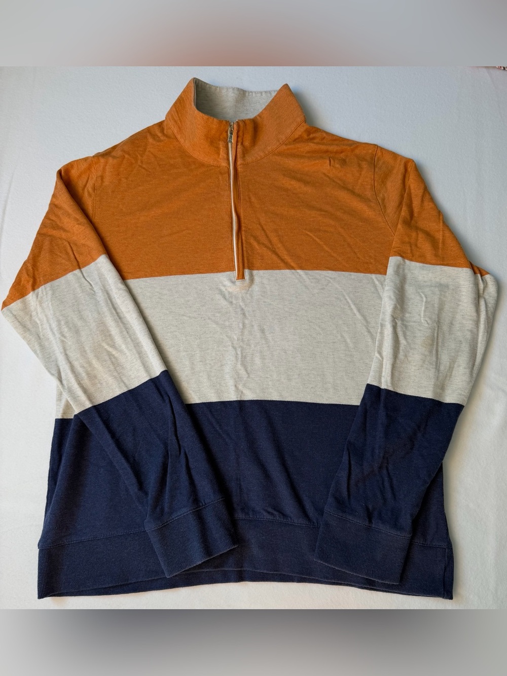 Peter Millar Women’s Colorblock Mock Neck 1/4 Zip Sweater - Orange, Cream & Navy